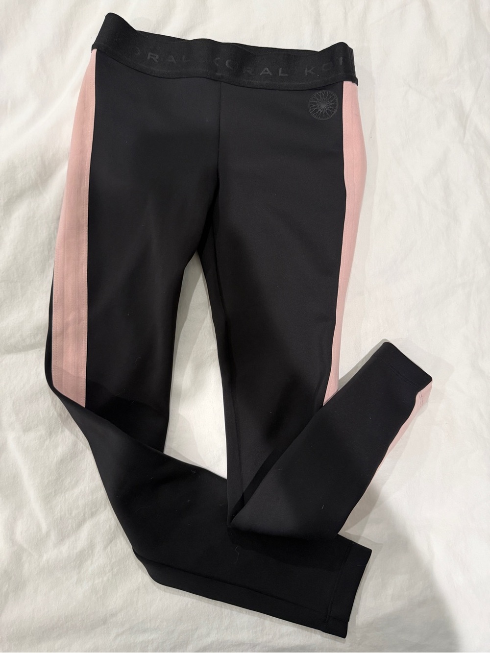 Koral Black Leggings with Pink Side Stripe - NWOT